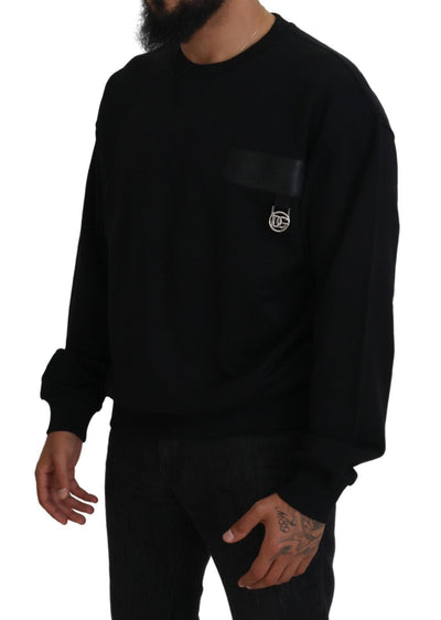 Black Cotton Crewneck Sweatshirt Logo Sweater