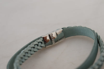 Light Blue Braided Wrap Around Leather Brass Bracelet