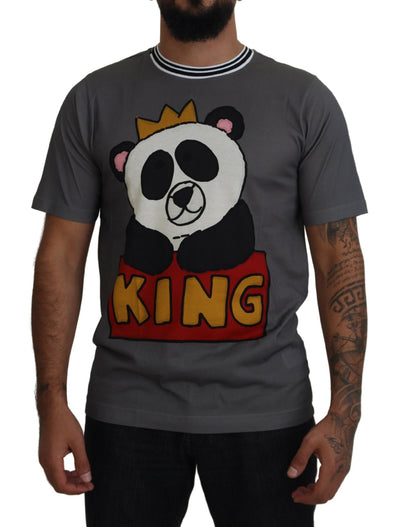 Gray Cotton Panda King Print Men T-shirt