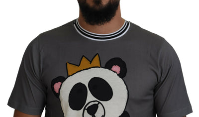 Gray Cotton Panda King Print Men T-shirt