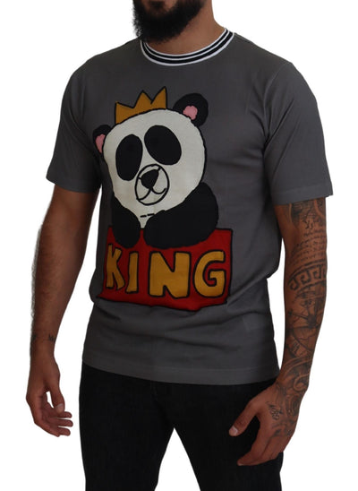 Gray Cotton Panda King Print Men T-shirt