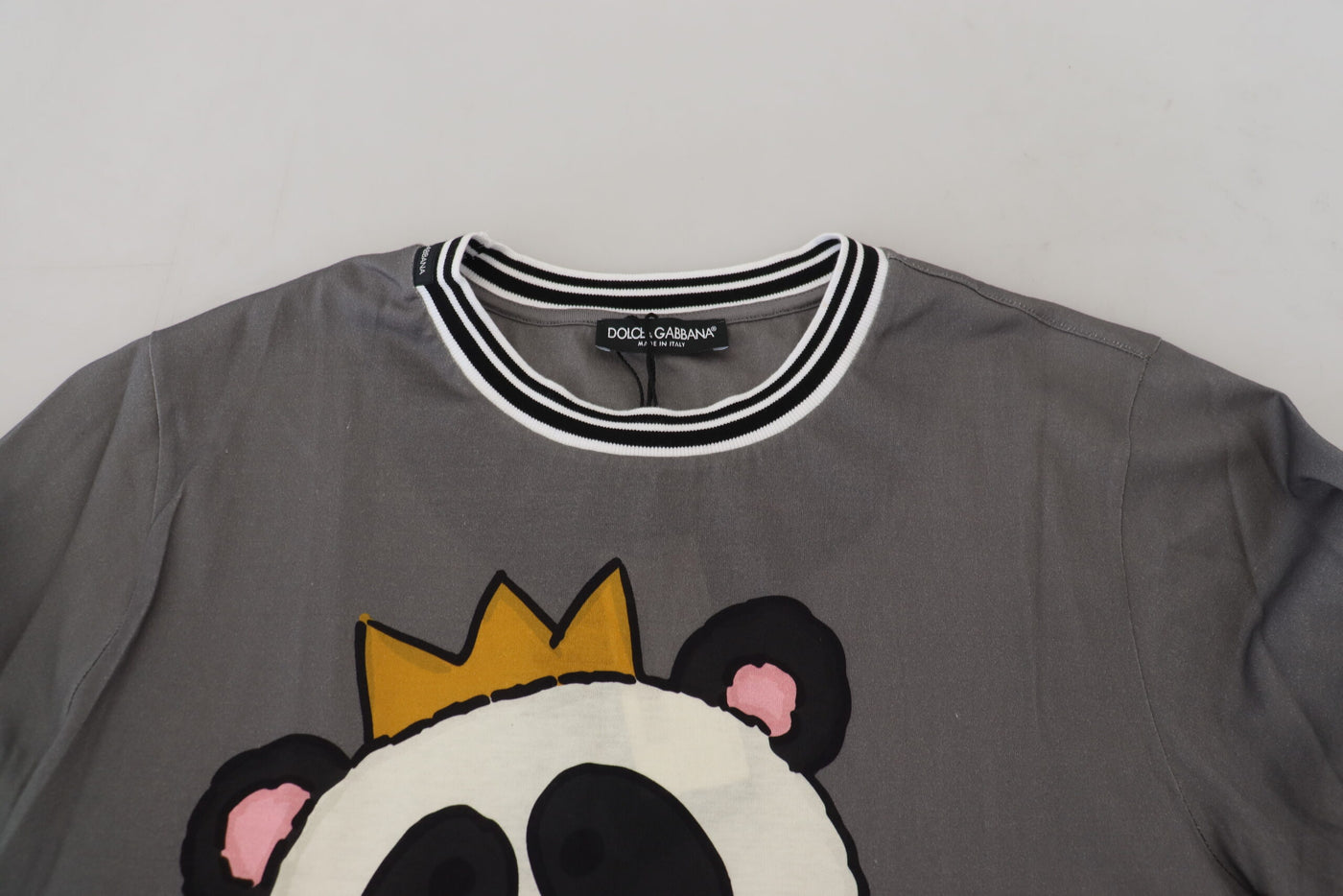 Gray Cotton Panda King Print Men T-shirt