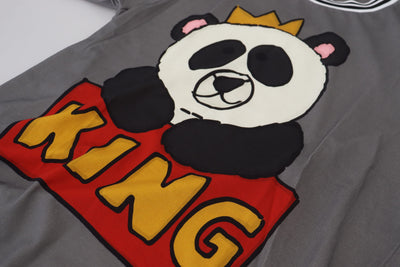 Gray Cotton Panda King Print Men T-shirt