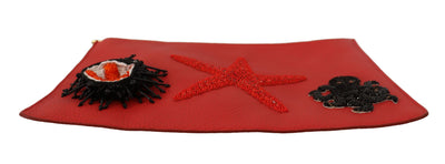 Red Leather Clutch Shoulder Borse Starfish Purse