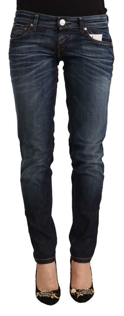 Blue Washed Cotton Low Waist Skinny Denim Jeans