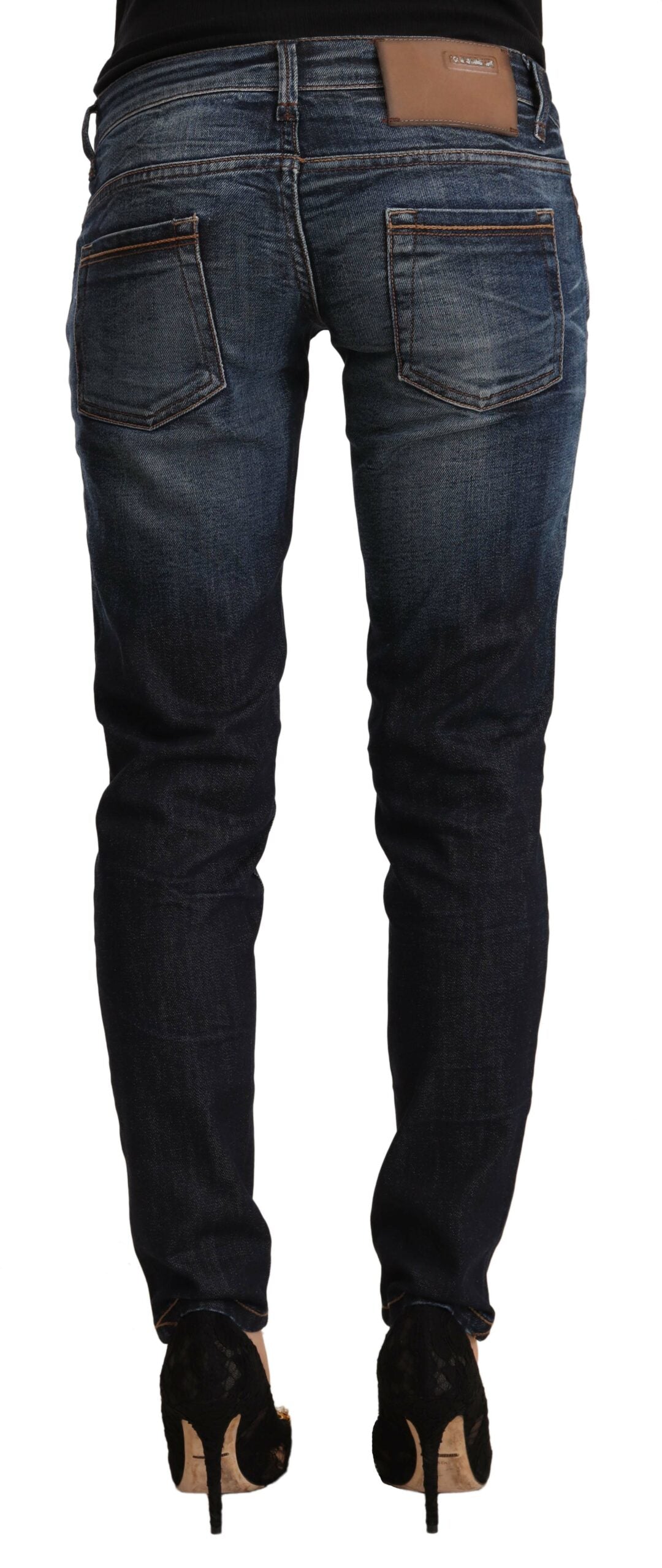 Blue Washed Cotton Low Waist Skinny Denim Jeans