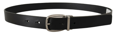 Black Classic Calf Leather Silver Metal Belt