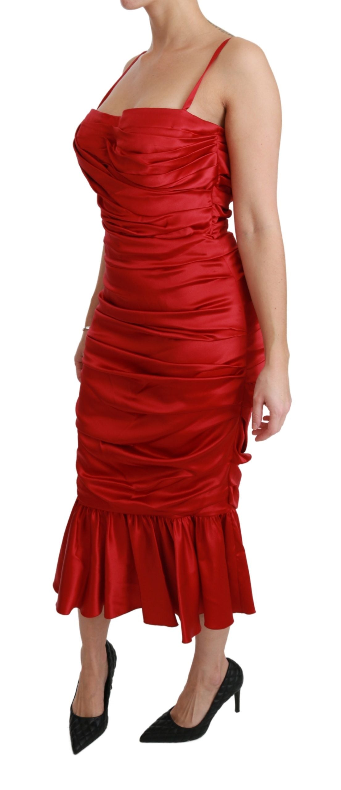 Red Silk Stretch Mermaid Bodycon Dress