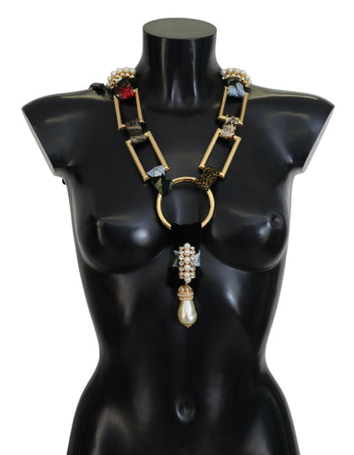 Gold Brass Sicily Crystal Robe Statement Necklace