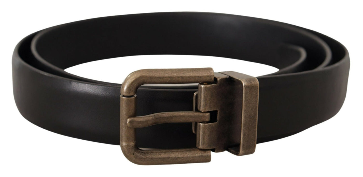 Black Calf Leather Brushed Brass Box Buckle Belt