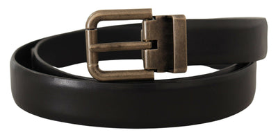 Black Calf Leather Brushed Brass Box Buckle Belt