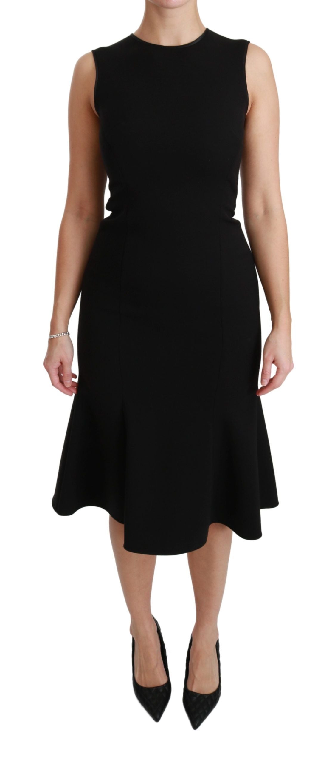 Black Fit Flare Wool Stretch Sheath Dress