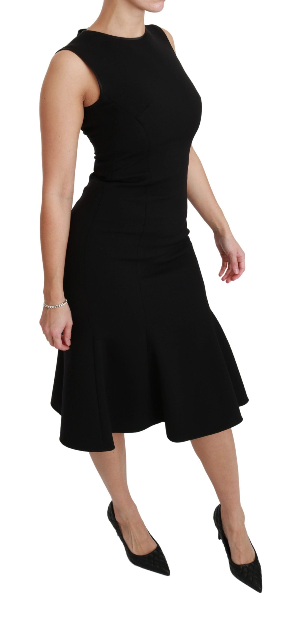 Black Fit Flare Wool Stretch Sheath Dress