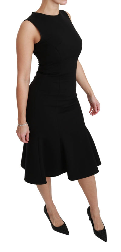 Black Fit Flare Wool Stretch Sheath Dress