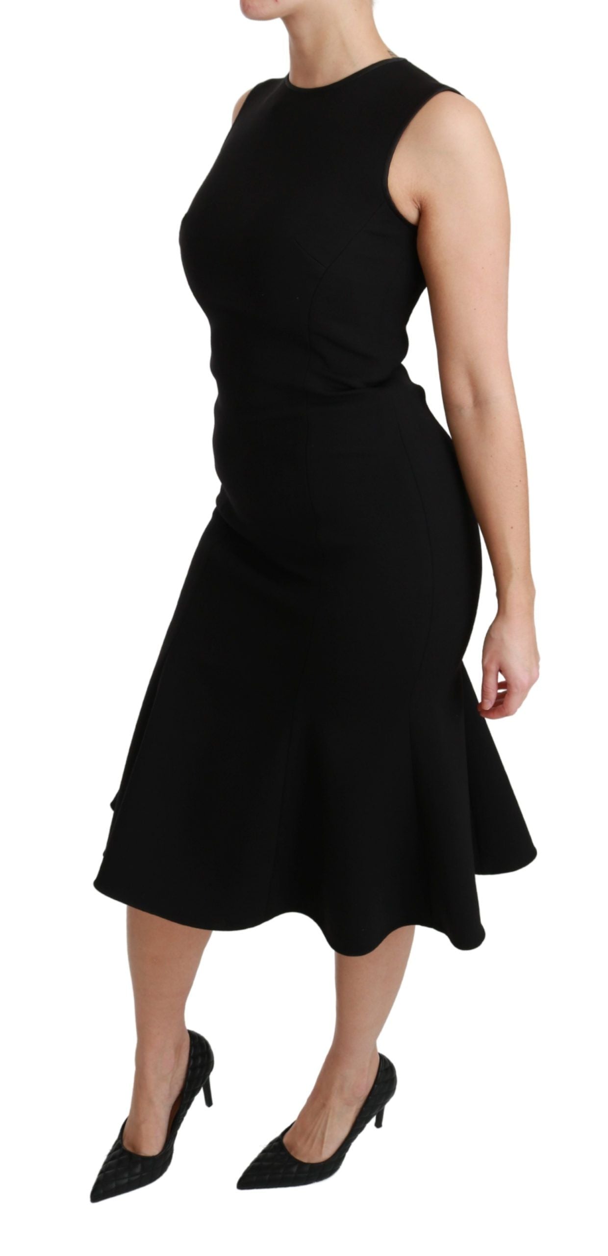 Black Fit Flare Wool Stretch Sheath Dress