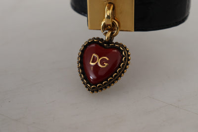 Black Dauphine Leather DG Heart Key Ring Bracelet