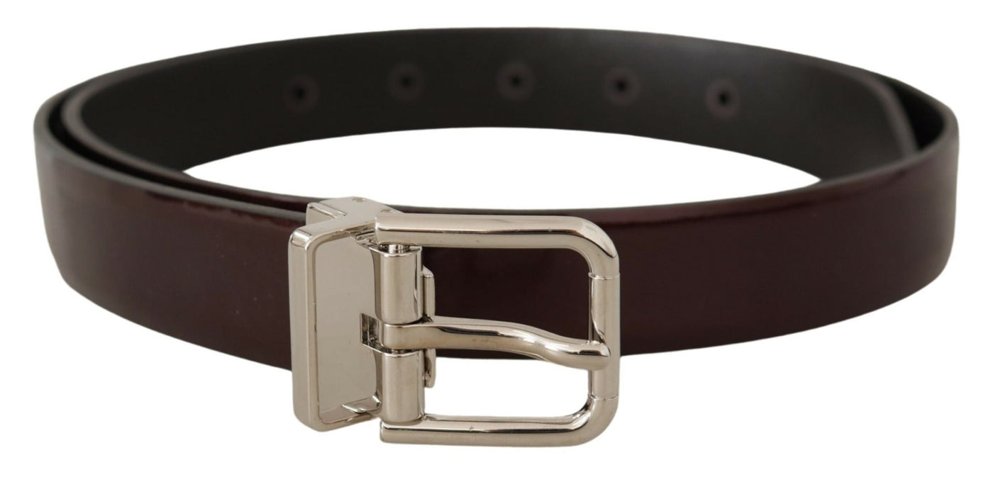 Brown Patent Leather Silver Metal Buckle Belt