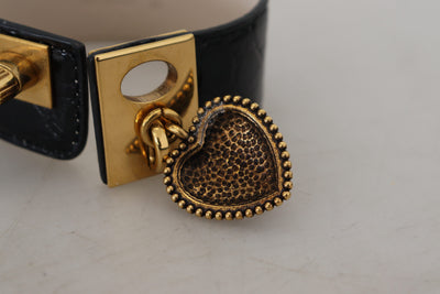 Black Dauphine Leather DG Heart Key Ring Bracelet