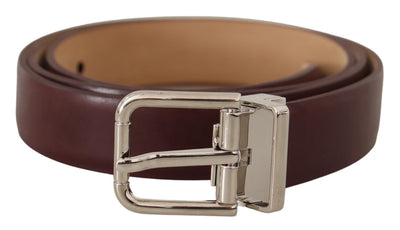 Dark Brown Calf Leather Silver Metal Buckle Belt