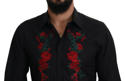 Black Floral Embroidery Men Long Sleeves GOLD Shirt