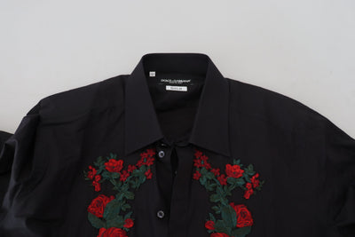 Black Floral Embroidery Men Long Sleeves GOLD Shirt