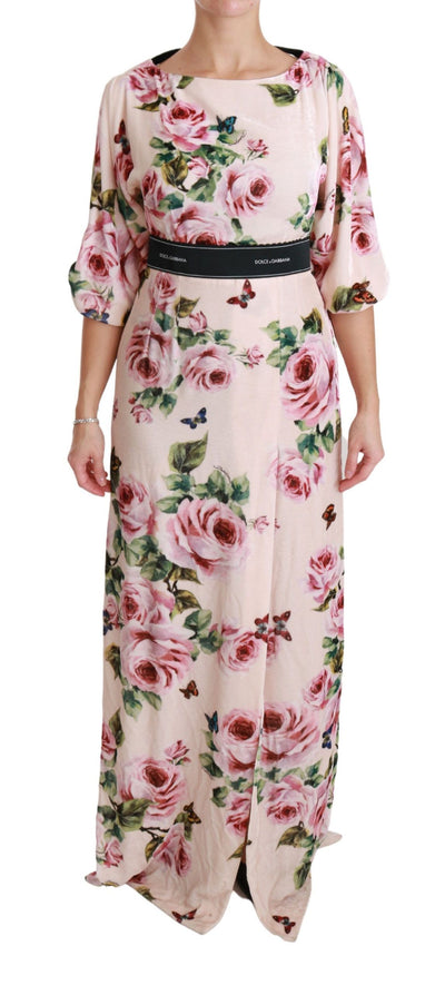 Pink Roses Butterfly DG Logo Slit Dress