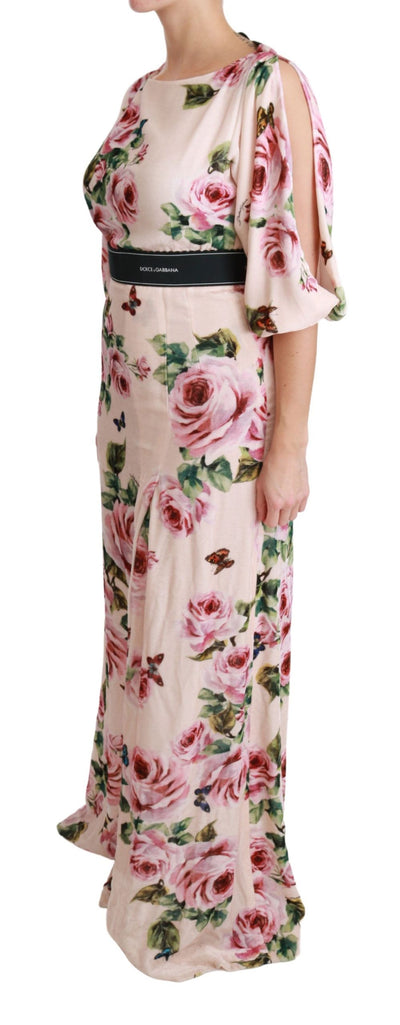 Pink Roses Butterfly DG Logo Slit Dress