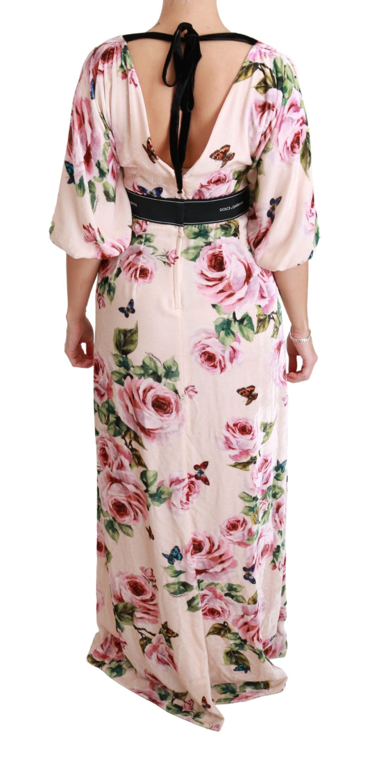 Pink Roses Butterfly DG Logo Slit Dress