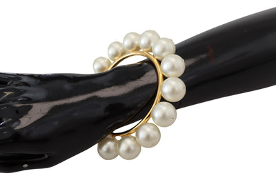 White Faux Pearl Embellished Gold Brass Bracelet