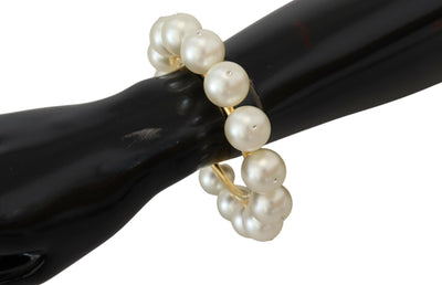 White Faux Pearl Embellished Gold Brass Bracelet