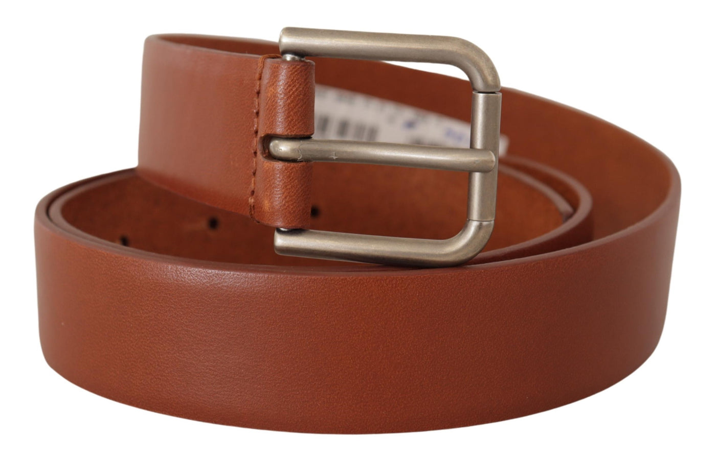 Brown Calf Leather Silver Tone Metal Buckle Belt