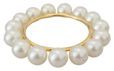 White Faux Pearl Embellished Gold Brass Bracelet