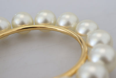 White Faux Pearl Embellished Gold Brass Bracelet