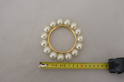 White Faux Pearl Embellished Gold Brass Bracelet