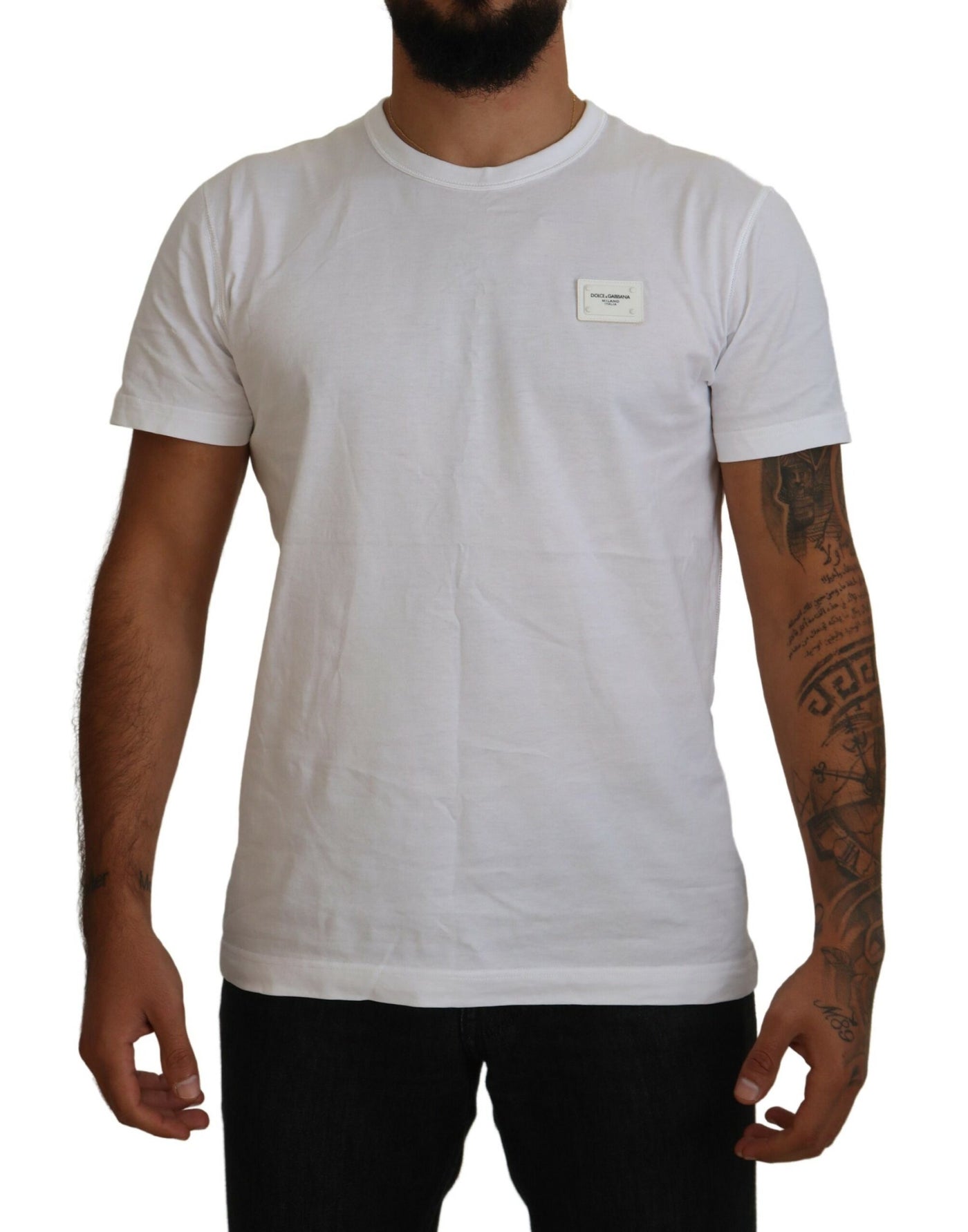 White DG Logo Plaque Crewneck Casual T-shirt