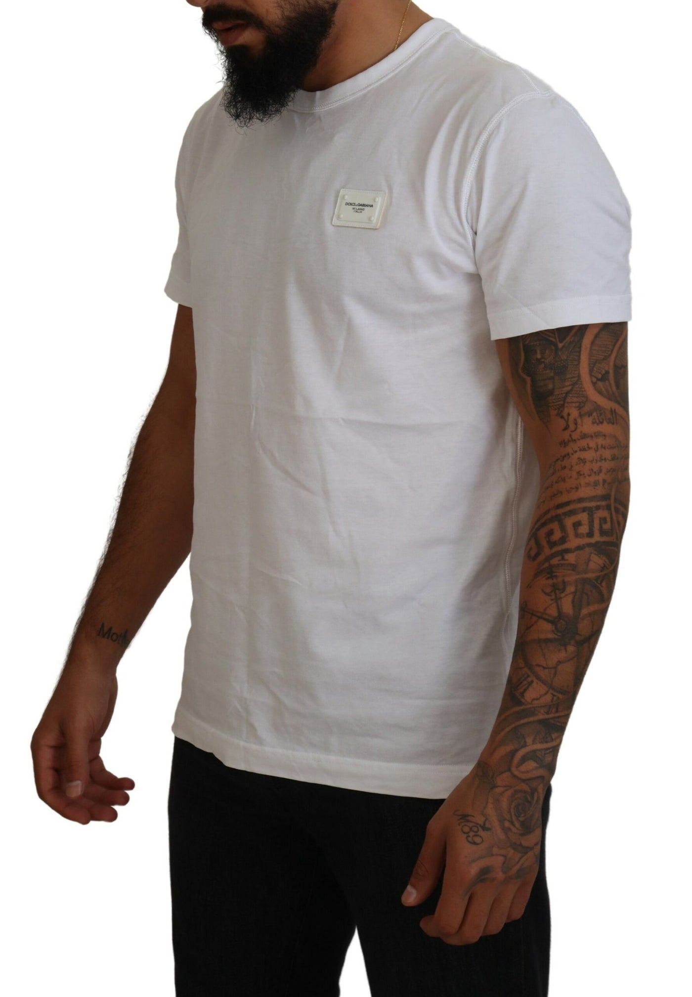 White DG Logo Plaque Crewneck Casual T-shirt