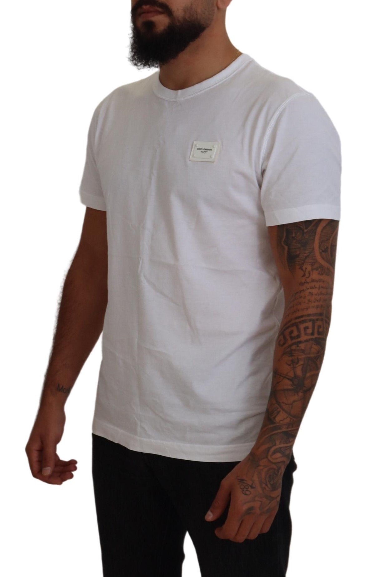 White DG Logo Plaque Crewneck Casual T-shirt