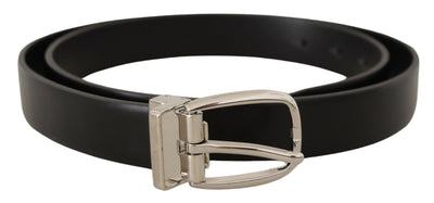 Black Solid Leather Silver Tone Metal Buckle Belt