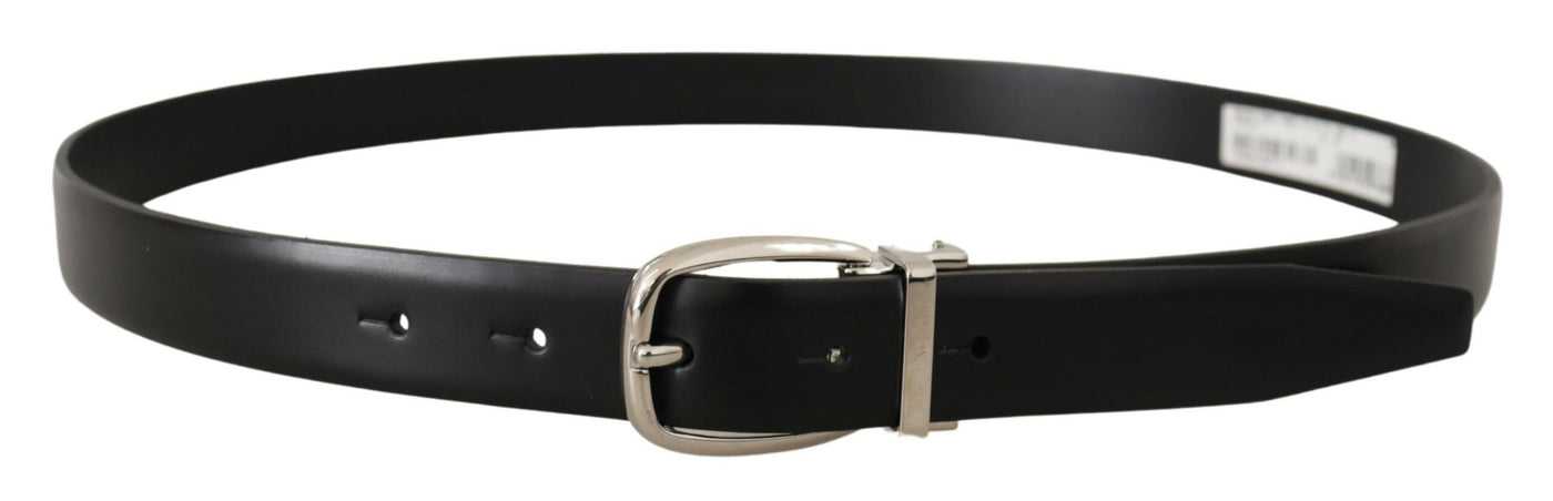 Black Solid Leather Silver Tone Metal Buckle Belt