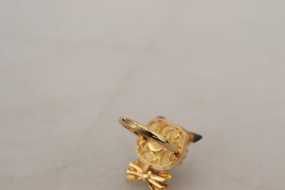 Gold Brass Resin White Cat Accessory Ring