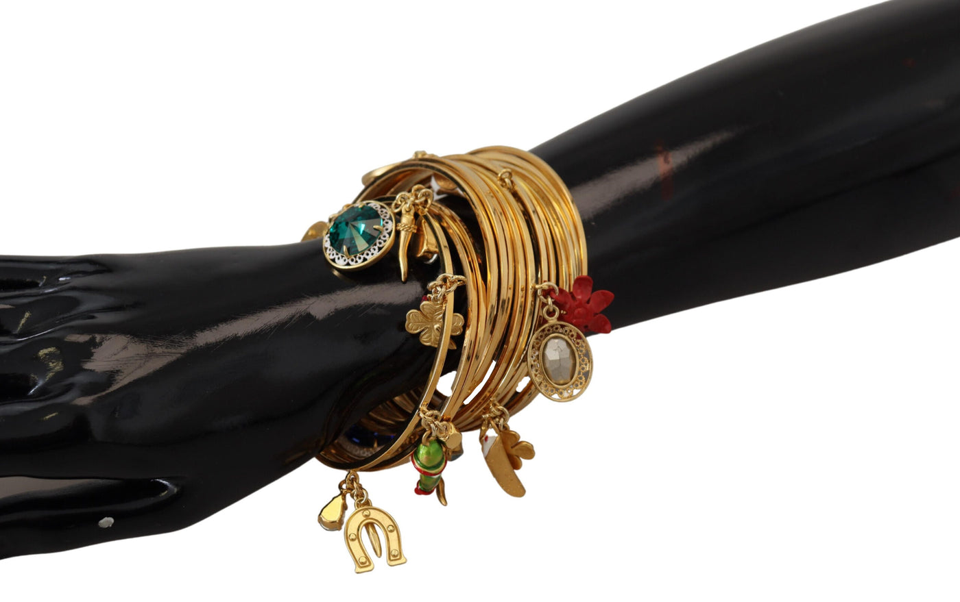 Multicolor Crystal Gold Tone Brass Bangle Bracelet