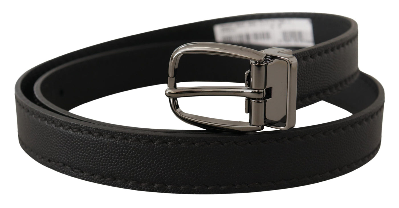 Black Leather Metal Logo Buckle Belt