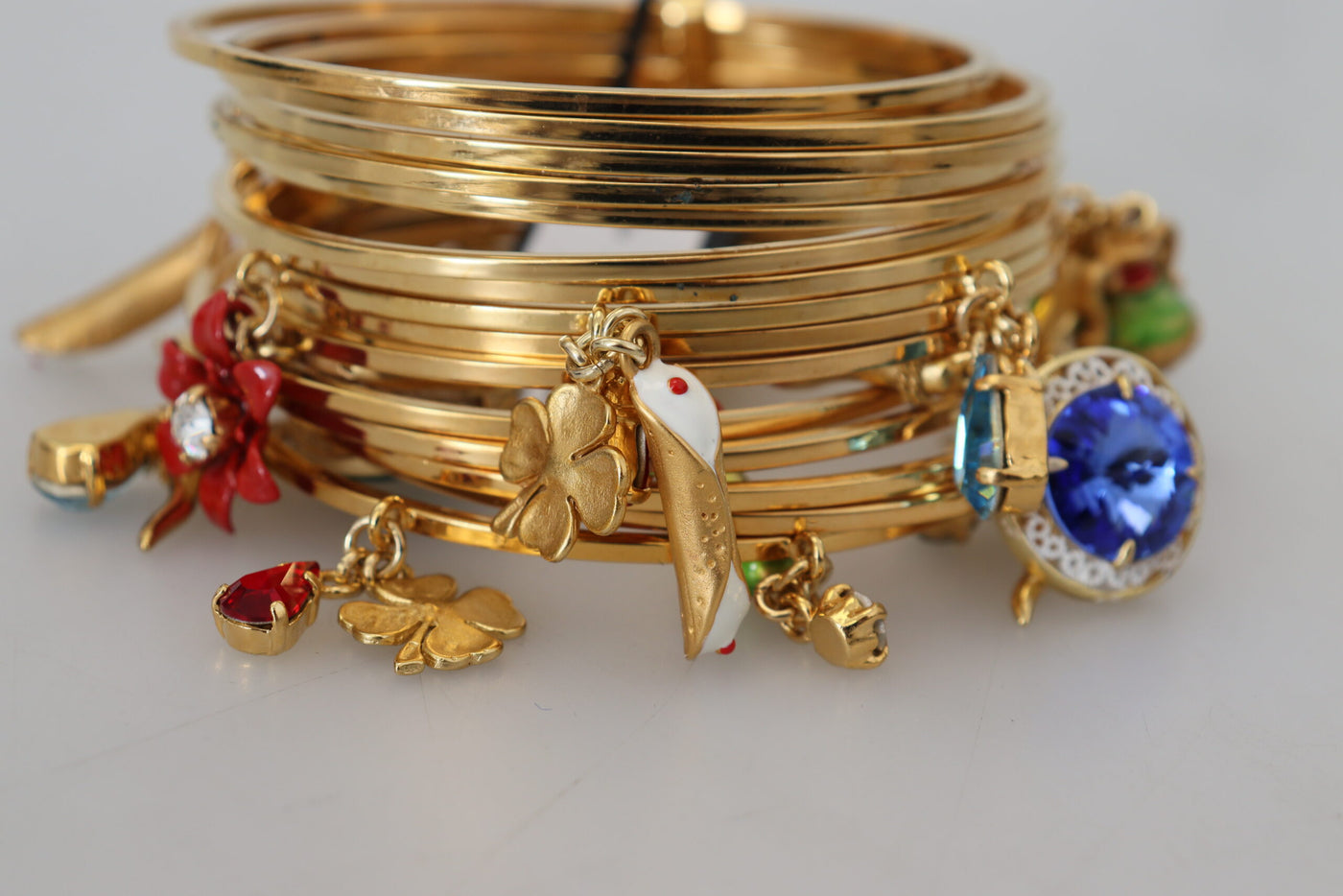 Multicolor Crystal Gold Tone Brass Bangle Bracelet