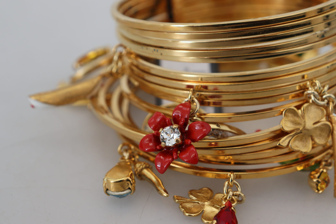 Multicolor Crystal Gold Tone Brass Bangle Bracelet