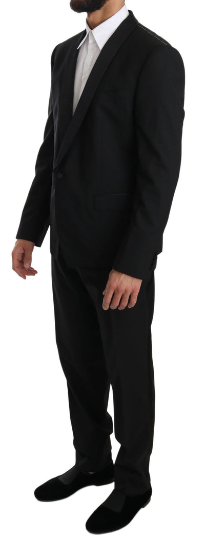 Black Wool One Button Slim Martini Suit