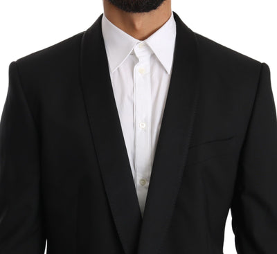 Black Wool One Button Slim Martini Suit