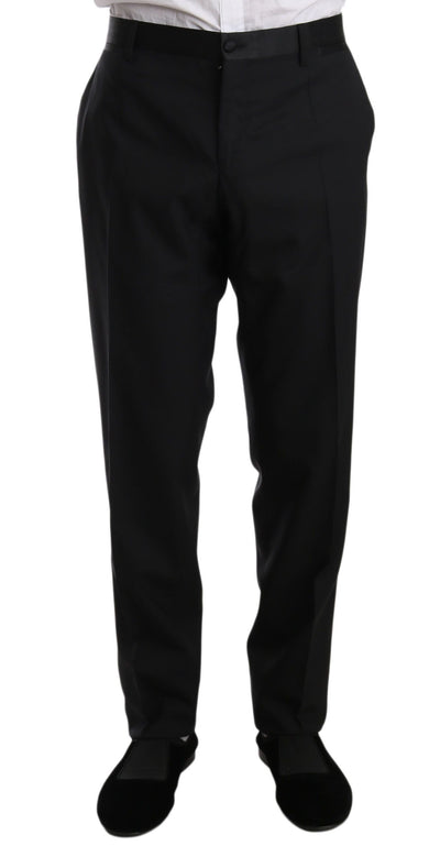 Black Wool One Button Slim Martini Suit