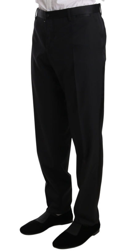 Black Wool One Button Slim Martini Suit