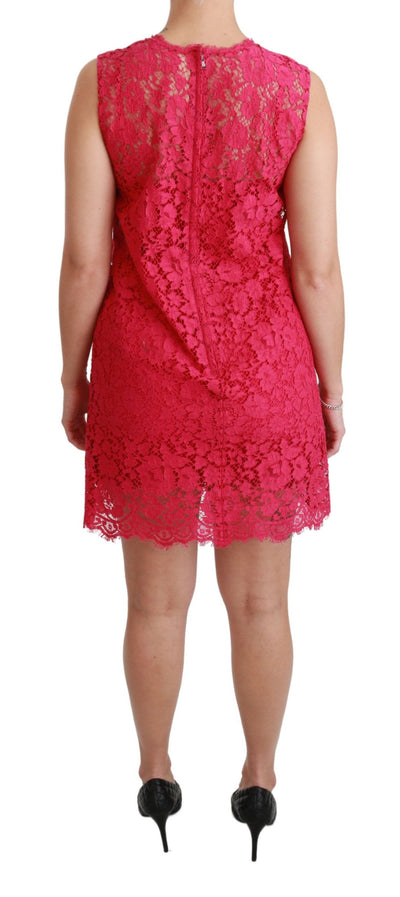 Pink Floral Lace Shift Gown Mini Dress