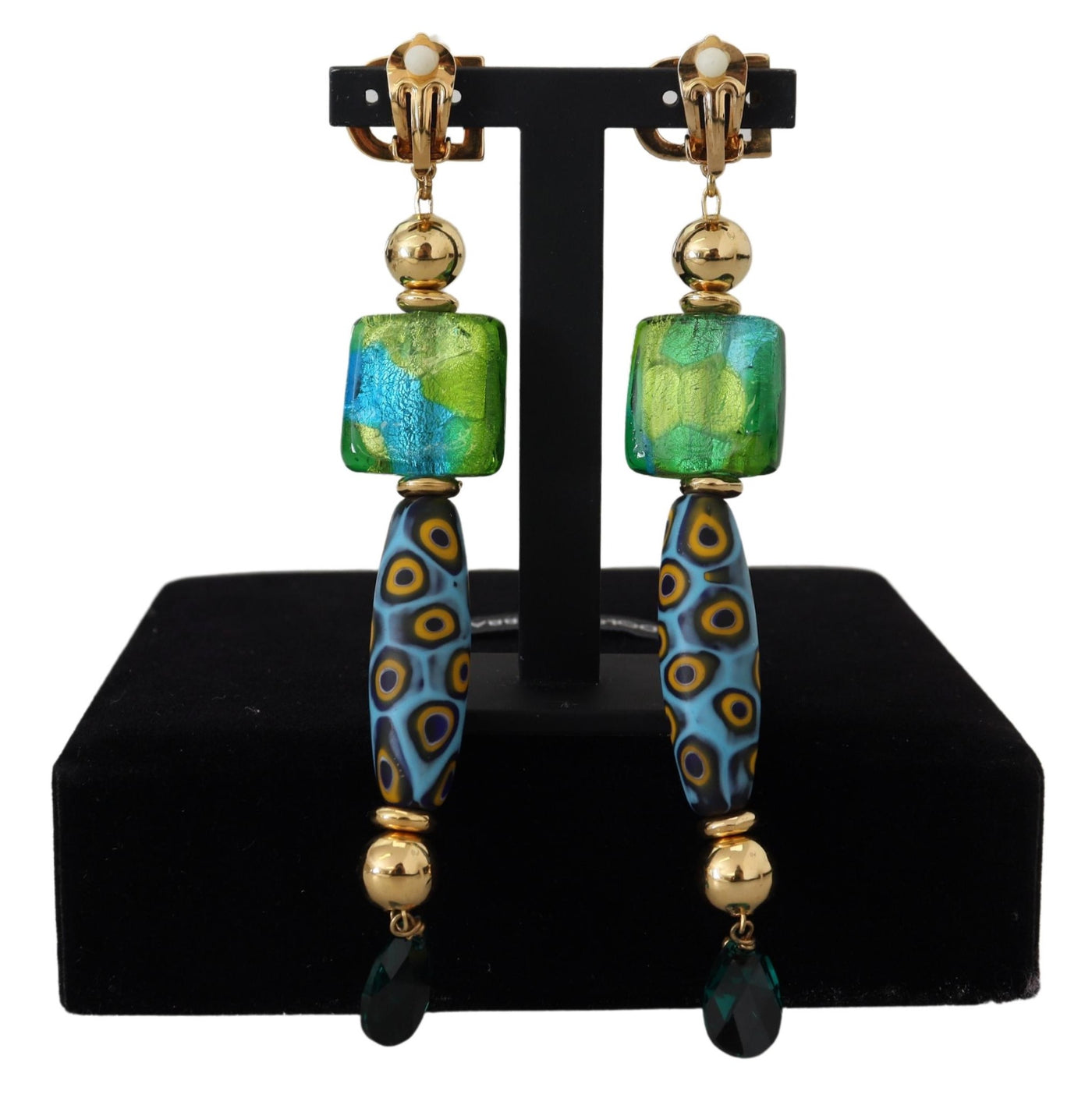 Gold Plated Brass Glass Design Dangling Earrings